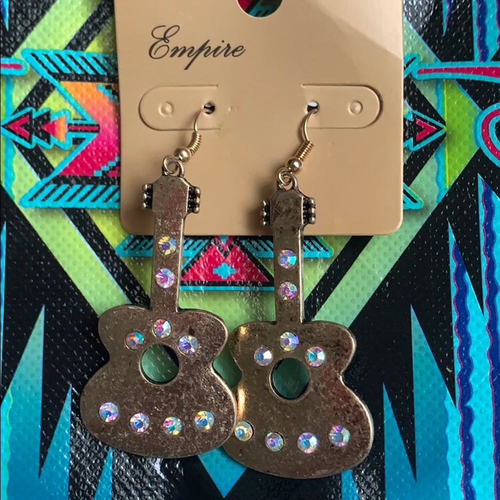 Guitar Dangle Earrings Light Brass Fish Hook